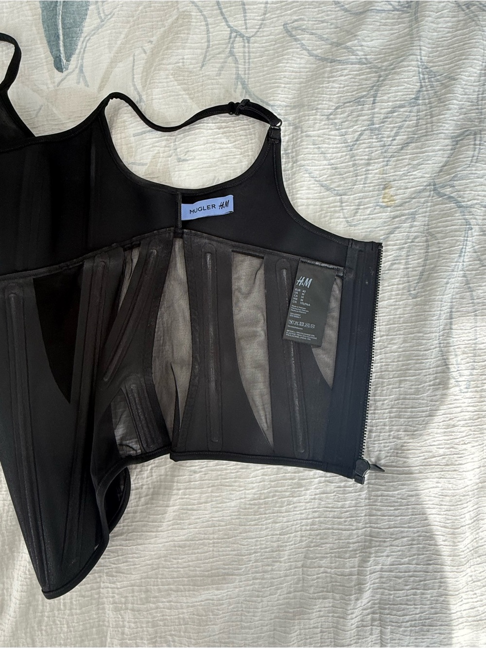 Mugler Black Sheer Panel Corset-Style Tank Top - Picture 3 of 3